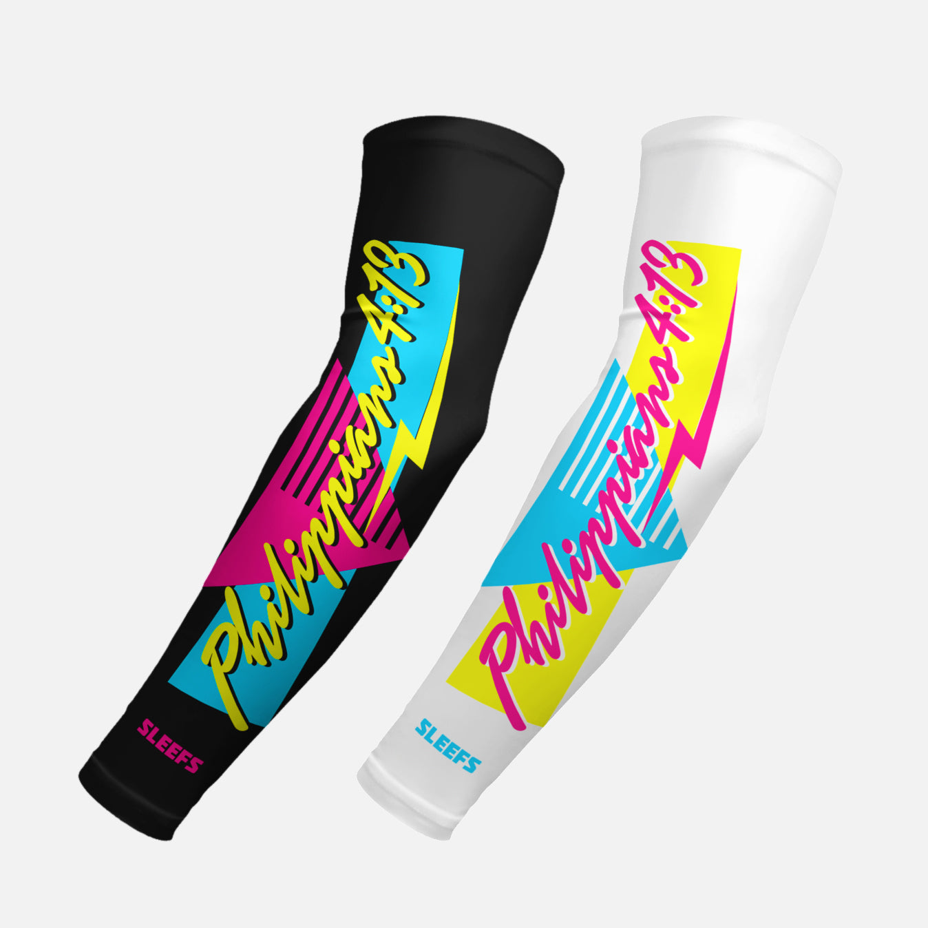 Philippians 4:13 Synthwave Black and White Arm Sleeves Pair