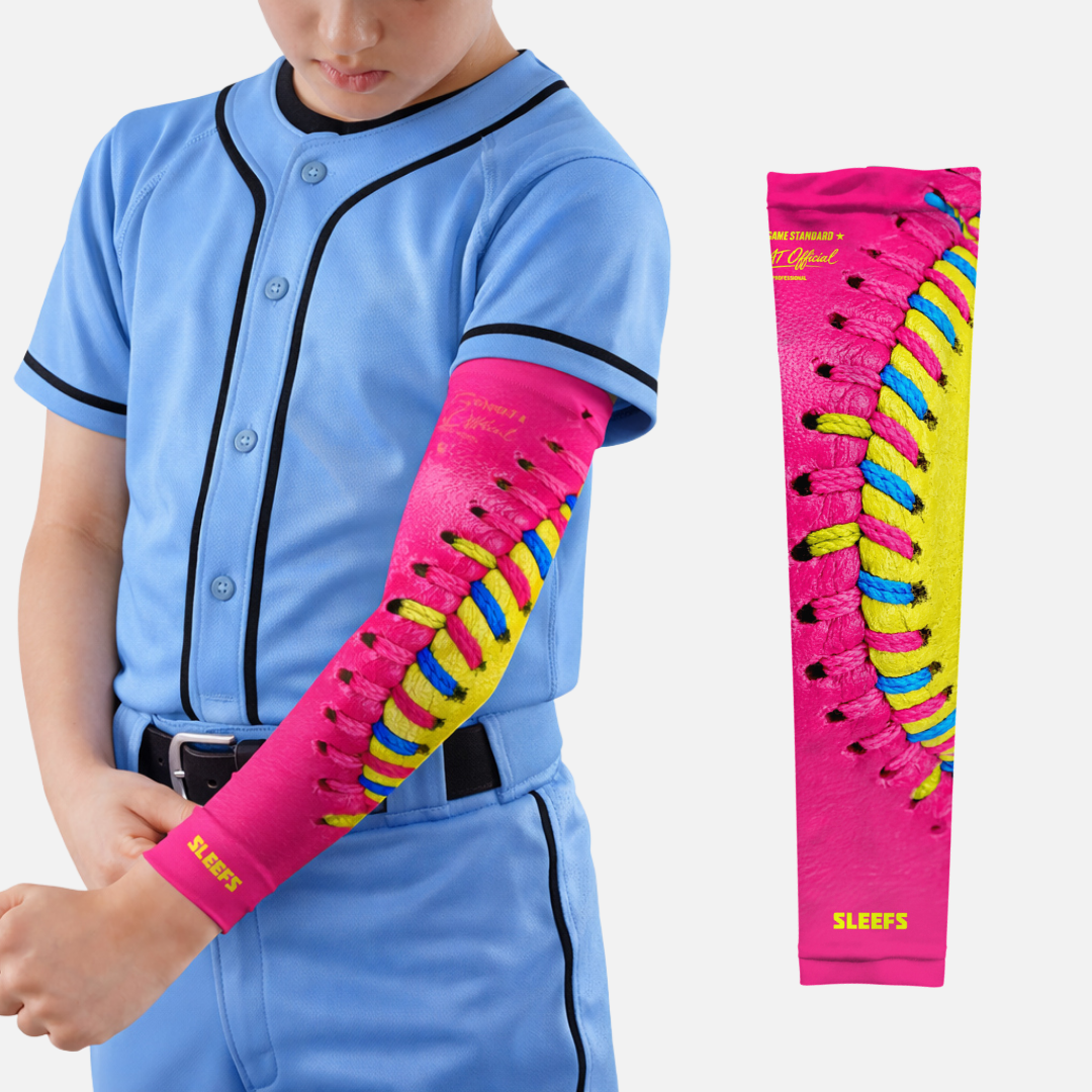 Baseball Lace Power Pink Kids Arm Sleeve