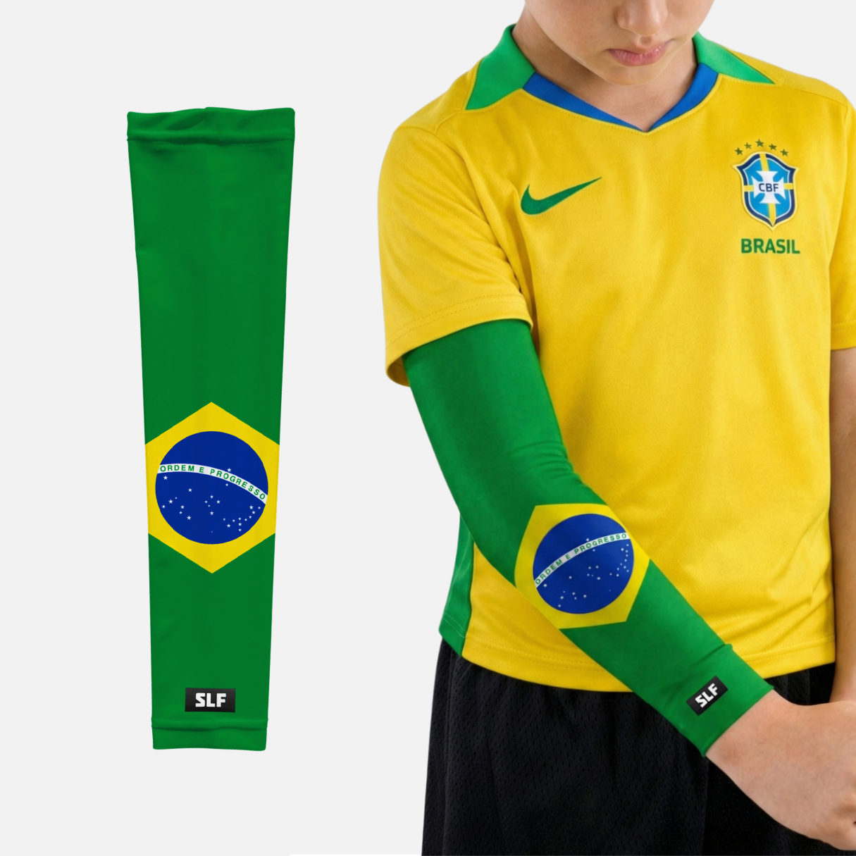 Brazil Flag Kids Arm Sleeves - Pair