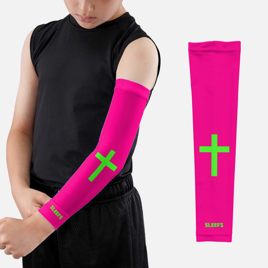 Faith Cross Hyper Pink Kids Arm Sleeve