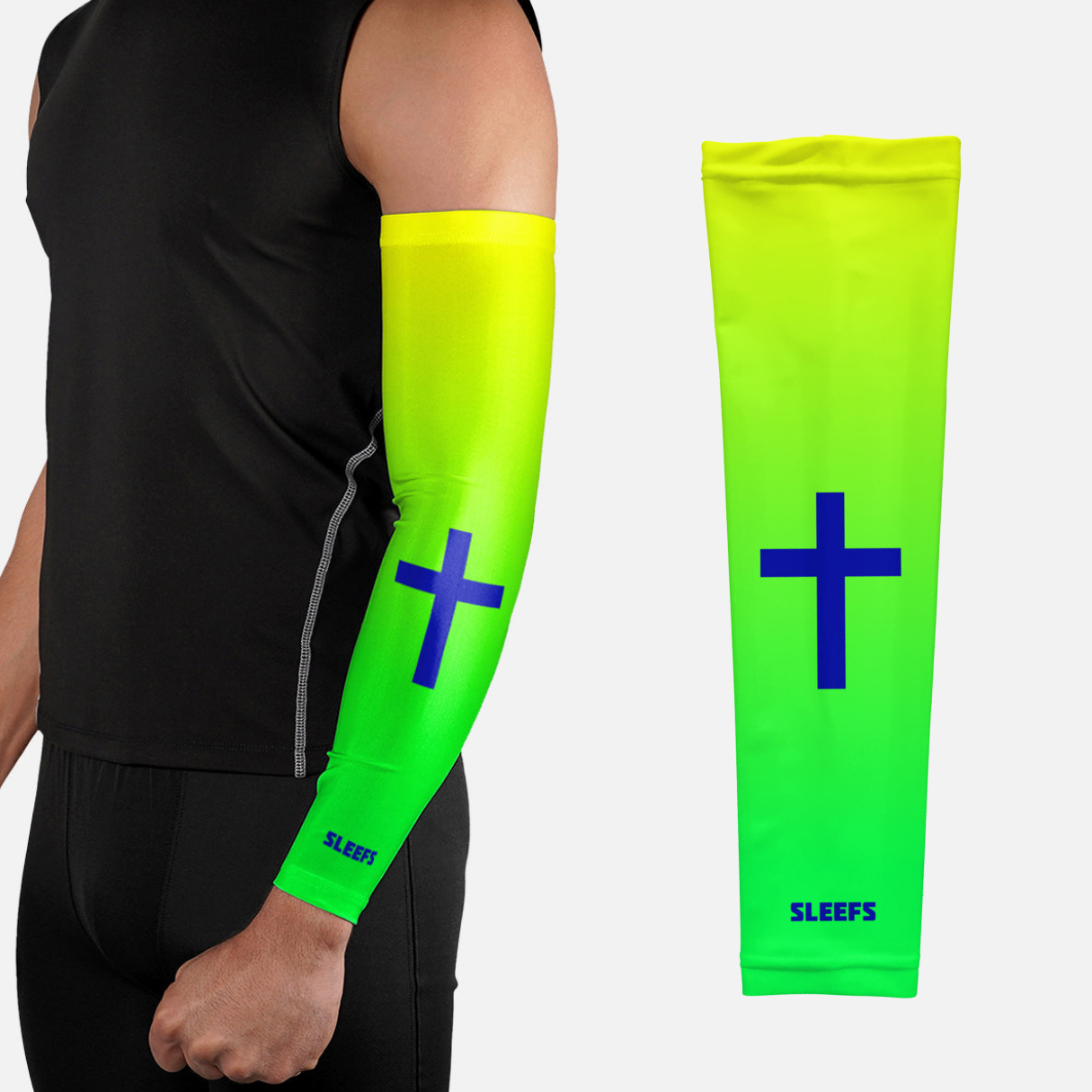 Faith Cross Neon Green Arm Sleeve