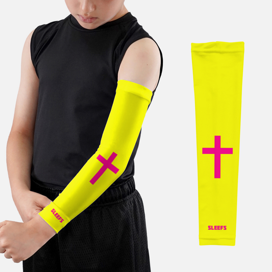 Faith Cross Volt Yellow Kids Arm Sleeve