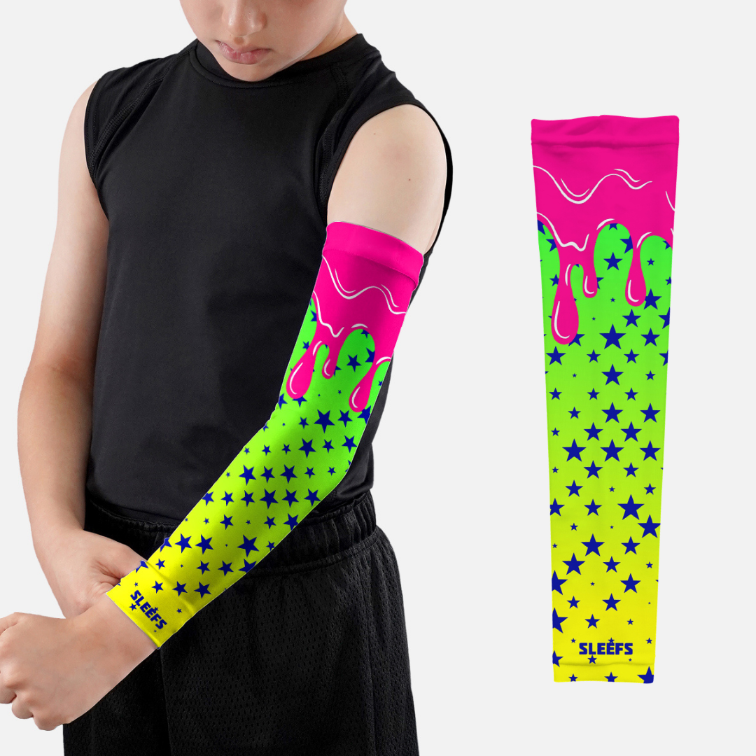 Neon Lime Stars Drip Kids Arm Sleeve