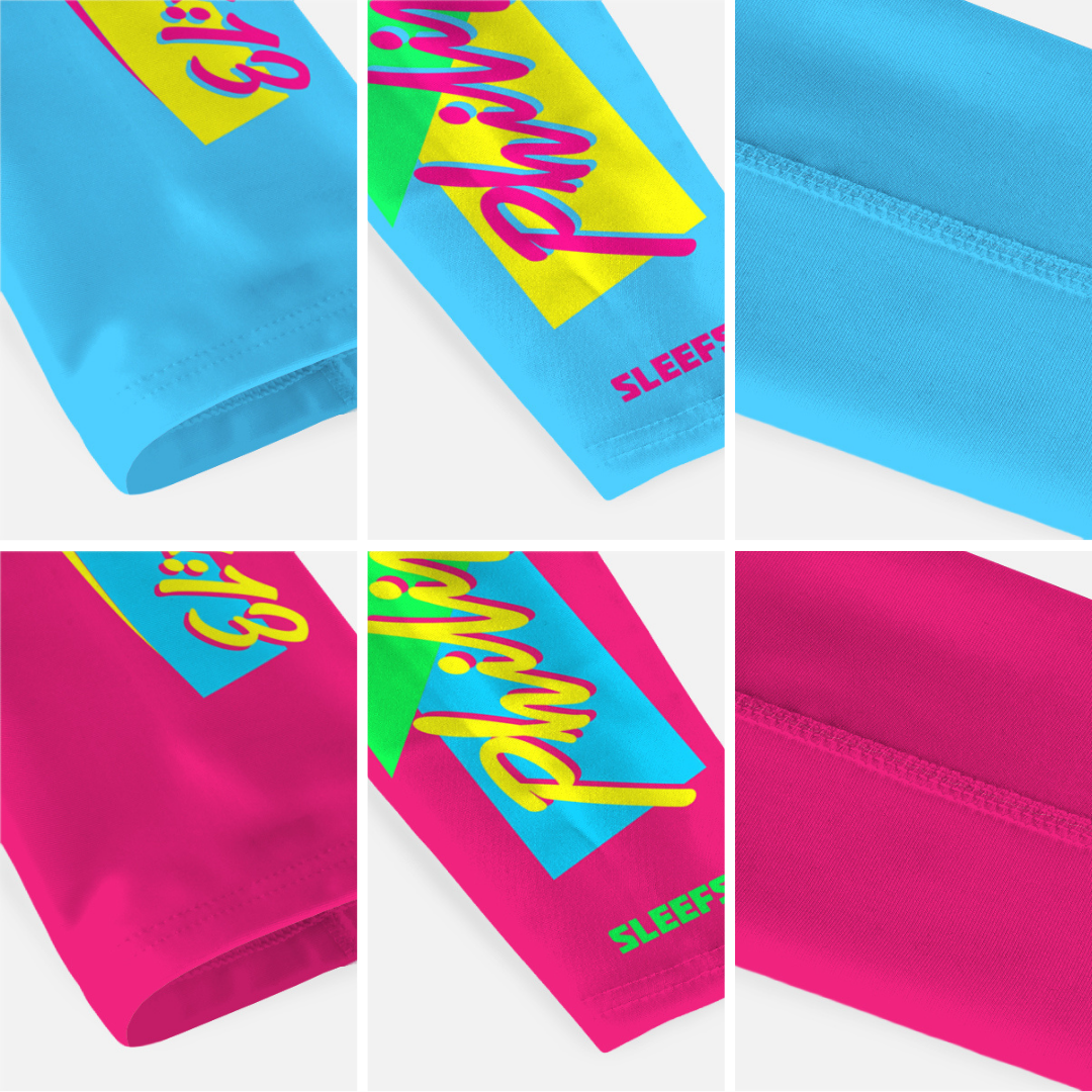Philippians 4:13 Synthwave Pink and Blue Kids Arm Sleeves Pair