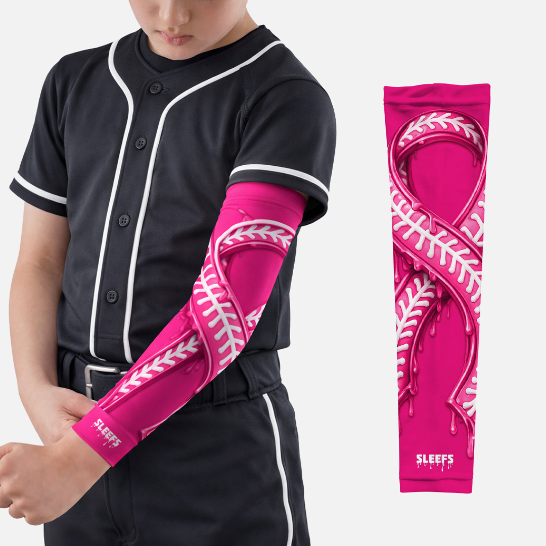 Pink Ribbon Drip Baseball Kids Arm Sleeve