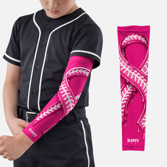 Pink Ribbon Drip Baseball Kids Arm Sleeve