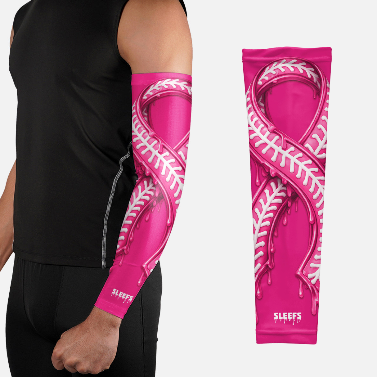 Pink Ribbon Drip Baseball Arm Sleeve