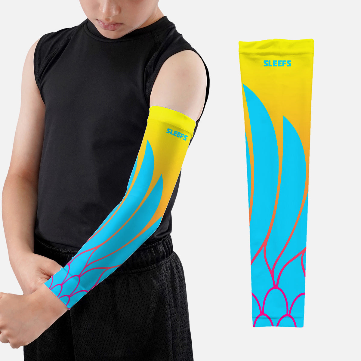 Neon Wings Blue and Yellow Kids Arm Sleeves Pair