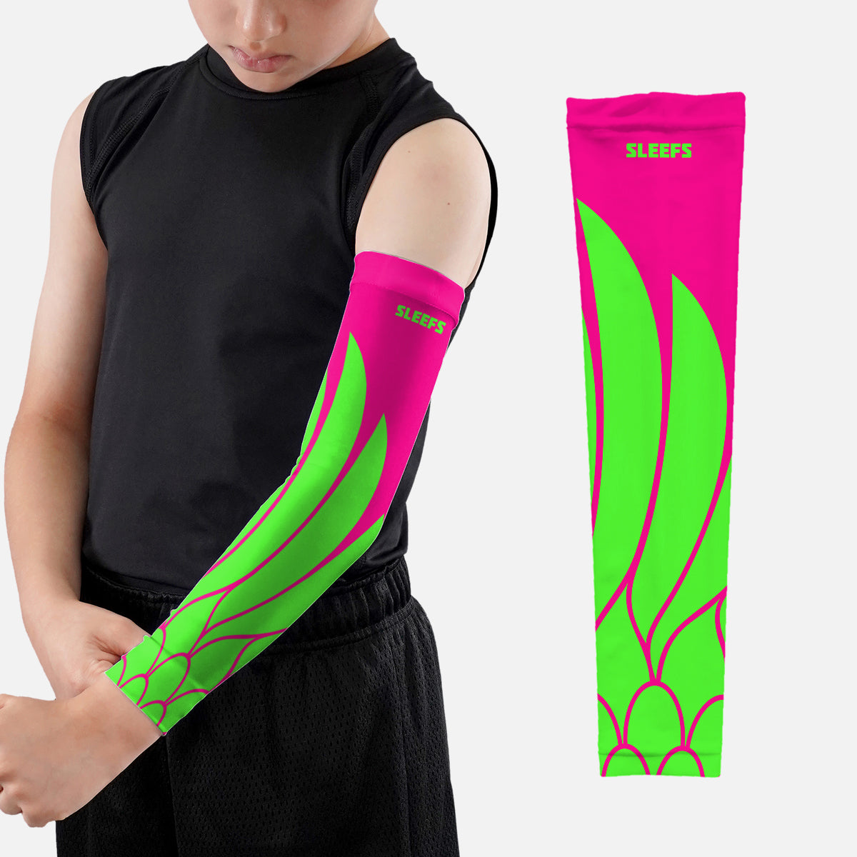 Neon Wings Green and Pink Kids Arm Sleeves Pair